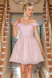 Blush Off Shoulder Lace Top Glitter Cocktail Dress
