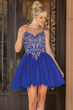 Royal Blue Golden Embroidery Sweetheart Short Dress