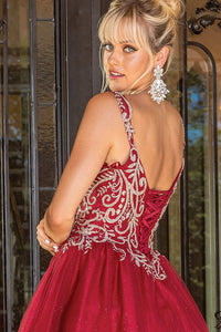 Burgundy Golden Embroidery Sweetheart Short Dress