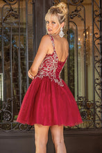 Burgundy Golden Embroidery Sweetheart Short Dress