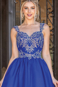 Royal Blue Sequin Lace Embellished A Line Short Dress