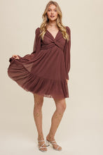 Red Bean Twist Front Pleated Mesh Mini Dress