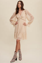 Champagne Twist Front Pleated Mesh Mini Dress