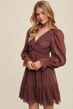 Red Bean Twist Front Pleated Mesh Mini Dress