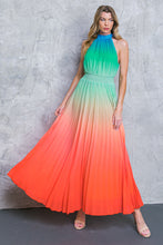 Orange Sleeveless Ombre Maxi Pleat Dress