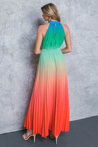 Orange Sleeveless Ombre Maxi Pleat Dress