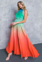 Orange Sleeveless Ombre Maxi Pleat Dress