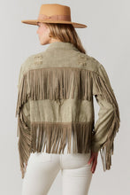 Olive Washed Distressed Jacket With Fringe Detail