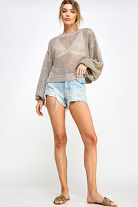 Taupe/Gold Metallic Thread Oversized Knit Top