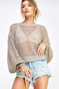 Taupe/Gold Metallic Thread Oversized Knit Top