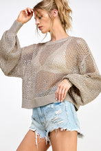 Taupe/Gold Metallic Thread Oversized Knit Top