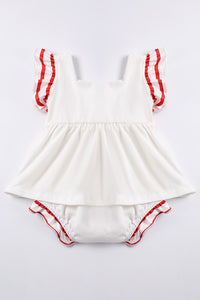 White Sailing Boat Applique Ruffle Baby Romper