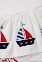 White Sailing Boat Applique Ruffle Baby Romper