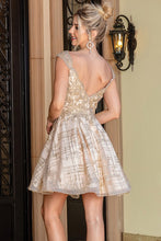 Rose Gold V Neck Glitter Print Cocktail Dress