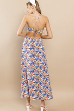 Blue Flower Floral Halter Neck Maxi Dress