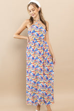 Blue Flower Floral Halter Neck Maxi Dress