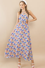 Blue Flower Floral Halter Neck Maxi Dress