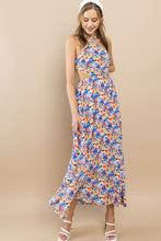 Blue Flower Floral Halter Neck Maxi Dress