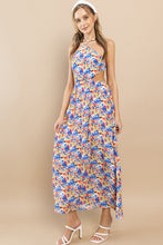 Blue Flower Floral Halter Neck Maxi Dress