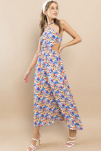 Blue Flower Floral Halter Neck Maxi Dress