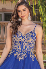 Royal Blue Golden Embroidery Spaghetti Straps Cocktail Dress