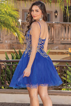 Royal Blue Golden Embroidery Spaghetti Straps Cocktail Dress