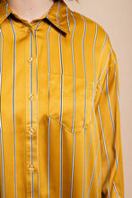 Golden Striped Button Down Long Shirt with Side Slit