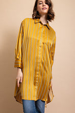 Golden Striped Button Down Long Shirt with Side Slit