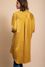 Golden Striped Button Down Long Shirt with Side Slit
