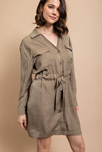 Lt Olive Long Sleeve Shirt Dress with Waist Tie