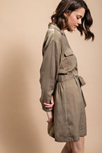 Lt Olive Long Sleeve Shirt Dress with Waist Tie