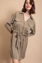 Lt Olive Long Sleeve Shirt Dress with Waist Tie