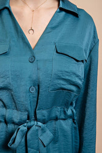 Lagoon Long Sleeve Shirt Dress with Waist Tie