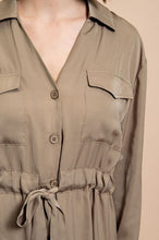 Lt Olive Long Sleeve Shirt Dress with Waist Tie