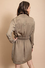 Lt Olive Long Sleeve Shirt Dress with Waist Tie