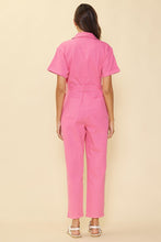 Pink Short Sleeve Washed Utility Jumpsuit