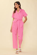 Pink Short Sleeve Washed Utility Jumpsuit