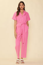 Pink Short Sleeve Washed Utility Jumpsuit