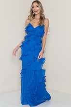 Royal Blue Sleeveless Ruffle Layered Maxi Dress