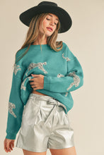 Alpine Green Leopard Knit Sweater