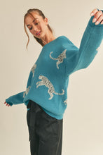 Teal Blue Leopard Knit Sweater