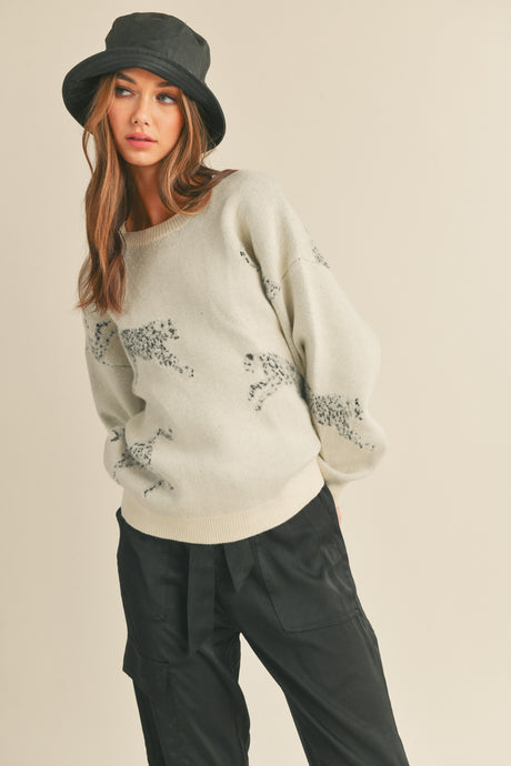 Ivory Cream Leopard Knit Sweater
