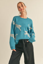 Teal Blue Leopard Knit Sweater