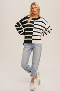 Black/White Color Block Stripe Oversized Pullover