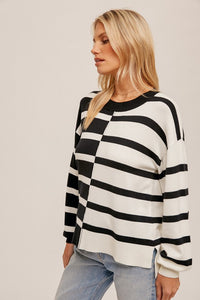 Black/White Color Block Stripe Oversized Pullover