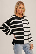 Black/White Color Block Stripe Oversized Pullover