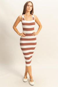 Brown Striped Color Bodycon Maxi Dress