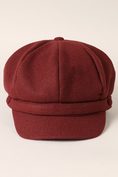 Burgundy Solid Color Casual Newsboy Cap Cabbie Hat