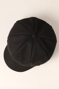 Black Solid Color Casual Newsboy Cap Cabbie Hat