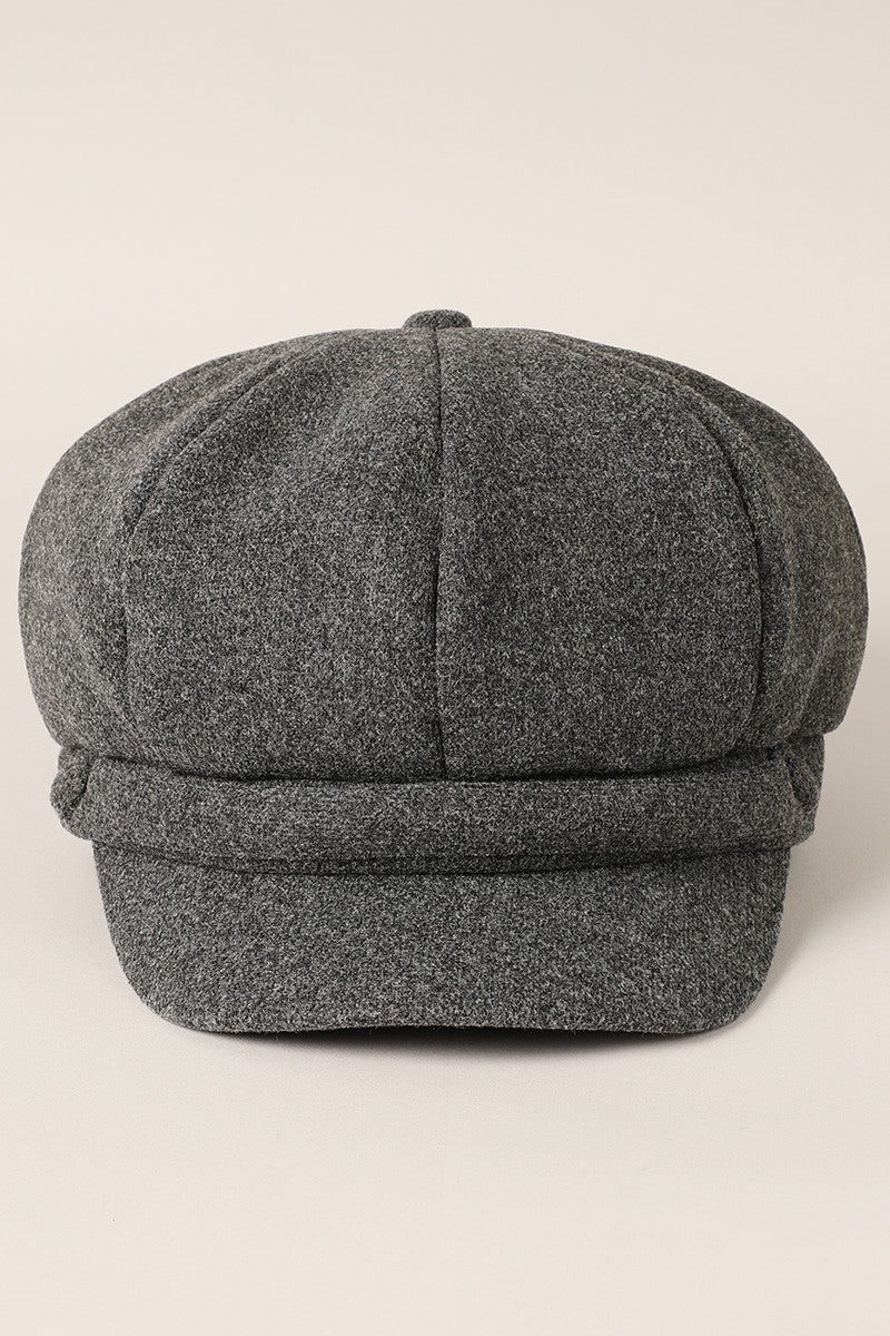 Charcoal Solid Color Casual Newsboy Cap Cabbie Hat